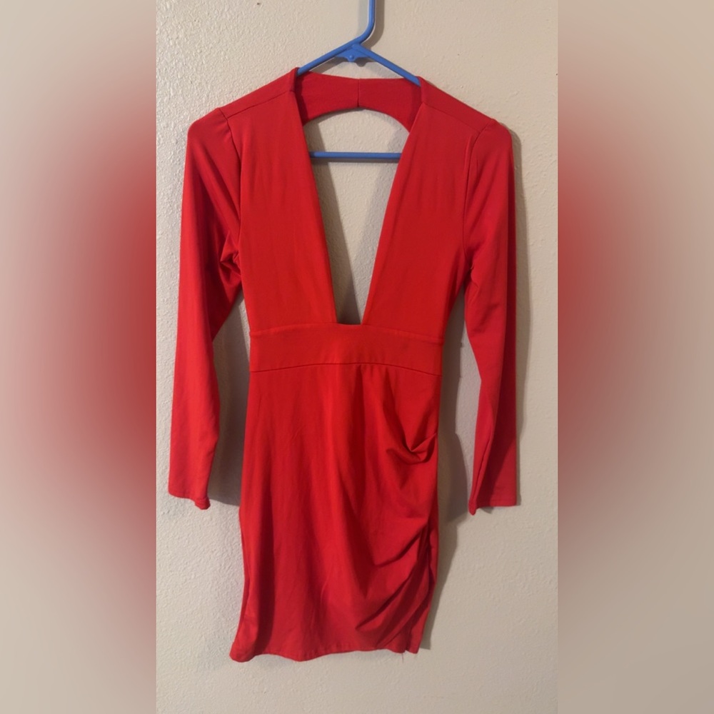 Elegant Red V-Neck Dress